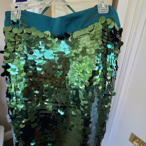 J. CREW SEQUINED GREEN SEQUINED SKIRT